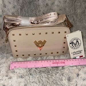 Valentino Taupe Gold Crossbody Bag with Studded Design NWT